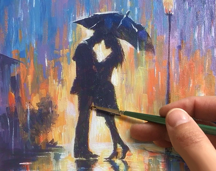 «Влюбленные. Под дождем» Как нарисовать🎨АКРИЛ! Мастер-класс в реальном времени