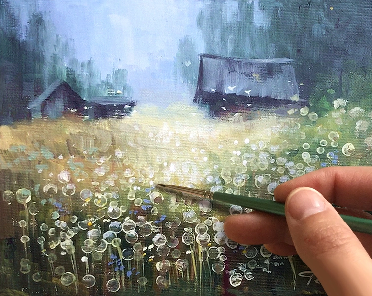 Одуванчики. Как нарисовать цветы. Пейзаж 🎨АКРИЛ! ‎Мастер-класс в реальном времени