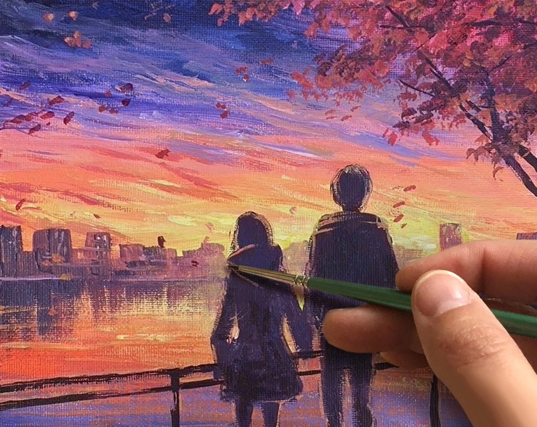 «Влюбленные. На набережной» Как нарисовать🎨АКРИЛ! Мастер-класс в реальном времени