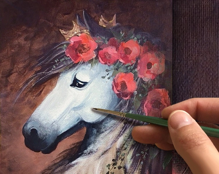 Лошадь в королевском наряде. Символ 2026 года. Как нарисовать портрет🎨АКРИЛ! Мастер-класс в реальном времени