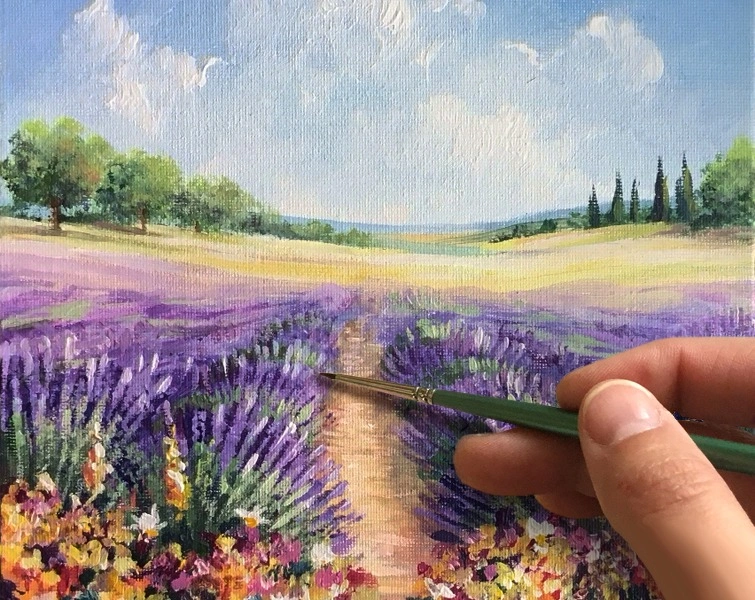 «Триптих. Лавандовые поля. Часть 1» Как нарисовать🎨АКРИЛ! Мастер-класс в реальном времени