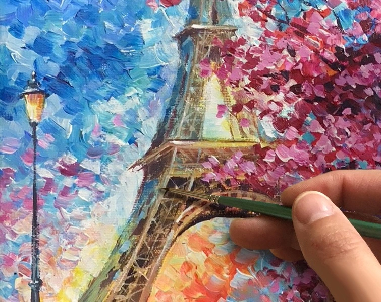 Эйфилева башня. Париж. Весна. Как нарисовать цветы🎨АКРИЛ! Мастер-класс в реальном времени