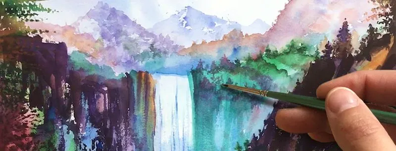 «Водопад в горах» ?АКВАРЕЛЬ! Мастер-класс в реальном времени, 53 минуты
