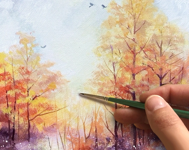 Осенние деревья. Как нарисовать пейзаж 🎨АКРИЛ! ‎Мастер-класс в реальном времени