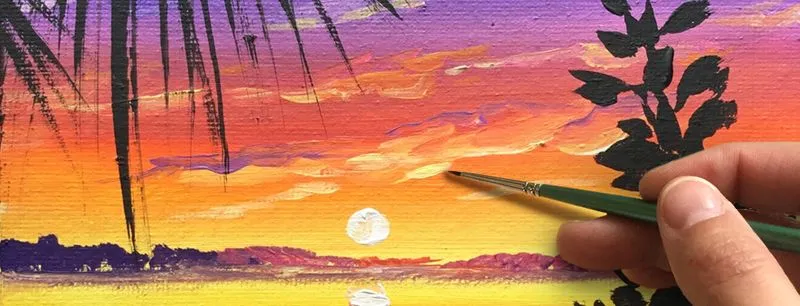 Тропический закат. Как нарисовать пейзаж ?АКРИЛ! Мастер-класс в рекламном времени, 21 минута