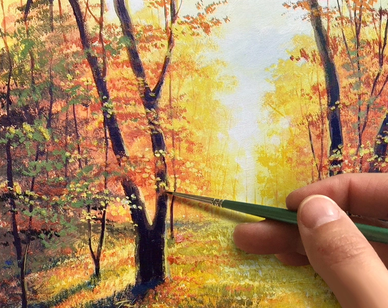 Осенний лес. Как нарисовать пейзаж 🎨АКРИЛ! ‎Мастер-класс в реальном времени