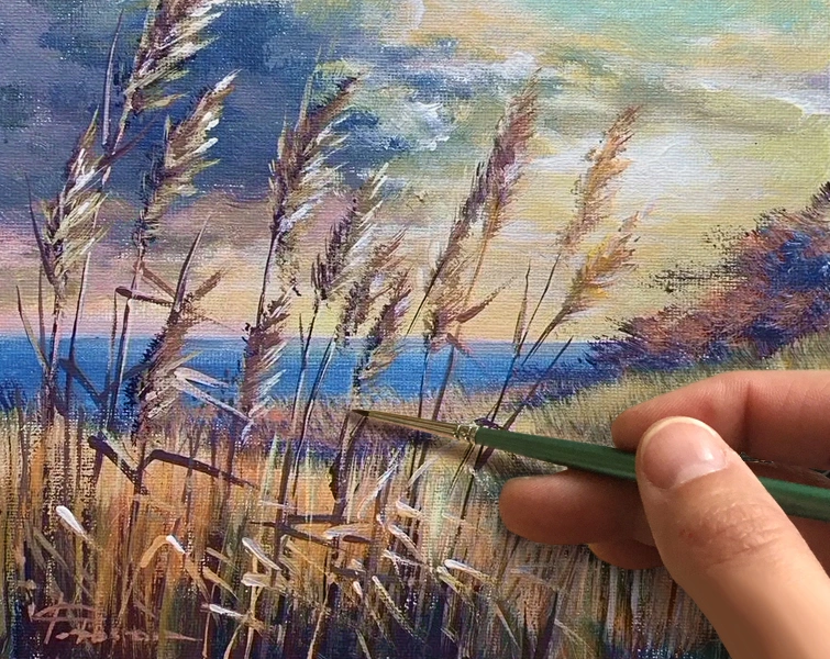 Камыши на ветру. Как нарисовать пейзаж 🎨АКРИЛ! ‎Мастер-класс в реальном времени