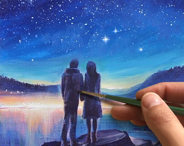 «Влюбленные. На набережной» Как нарисовать🎨АКРИЛ! Мастер-класс в реальном времени