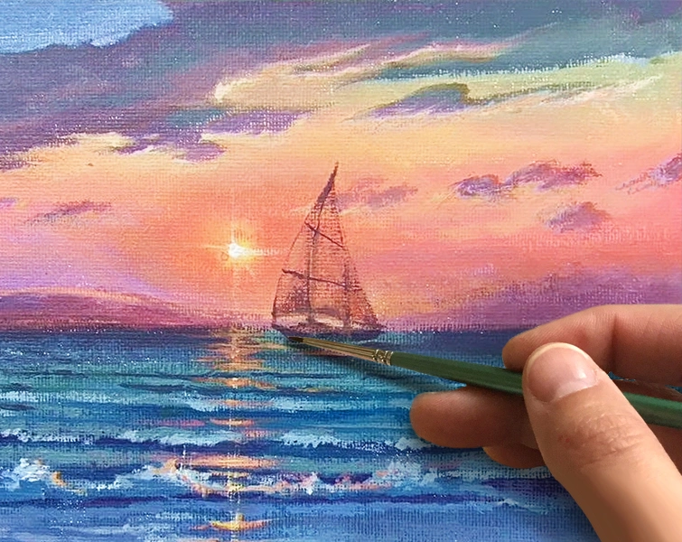 Закат. Волны. Как нарисовать морской пейзаж 🎨АКРИЛ! ‎Мастер-класс в реальном времени