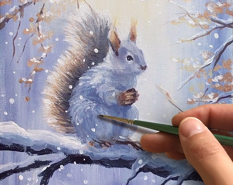 Зима. Белка. Как нарисовать🎨АКРИЛ! Мастер-класс в реальном времени