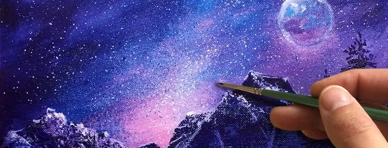 Звездная ночь в горах. Как нарисовать пейзаж? АКРИЛ! Мастер-класс в реальном времени, 1 час 1 минута