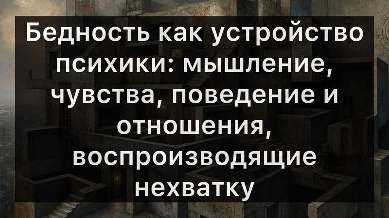 Бедность как устройство психики: мышление, чувства, поведение и отношения, воспроизводящие нехватку