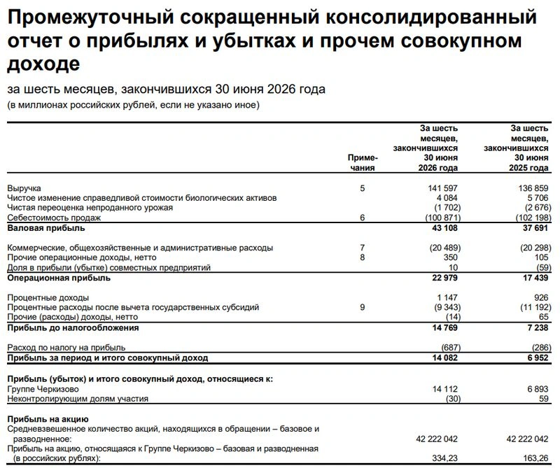Черкизово. Отчет МСФО за 1 полугодие 2026 г.