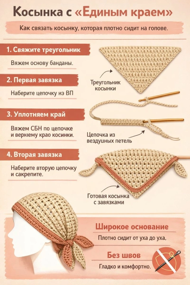 Как связать модную бандану крючком и не превратить её в бабушкину салфетку