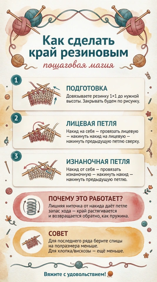 Секрет безупречного края: Эластичное закрытие резинки 1×1 и 2×2