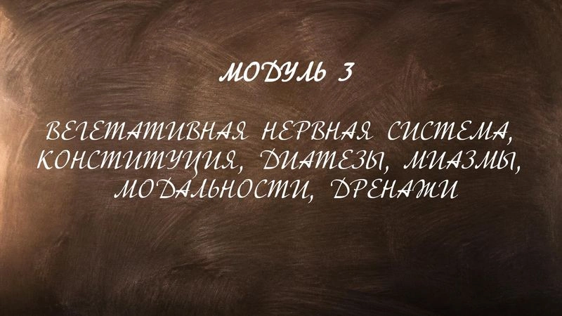 МОДУЛЬ 3
ВЕГЕТАТИВНАЯ НЕРВНАЯ СИСТЕМА, КОНСТИТУЦИЯ, ДИАТЕЗЫ, МИАЗМЫ, МОДАЛЬНОСТИ, ДРЕНАЖИ