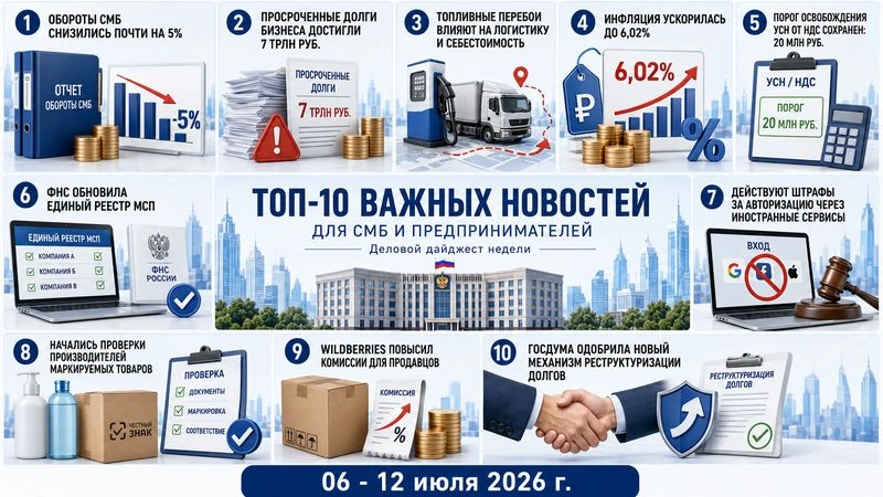 Деловой пульс. Обзор от Сергея Мамченко (выпуск #6). ТОП-10 изменений для малого и среднего бизнеса: 06-12 июля 2026 г.