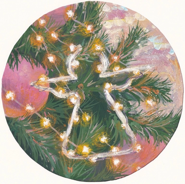 Ангелок на новогодней елке. Урок по рисованию гуашью