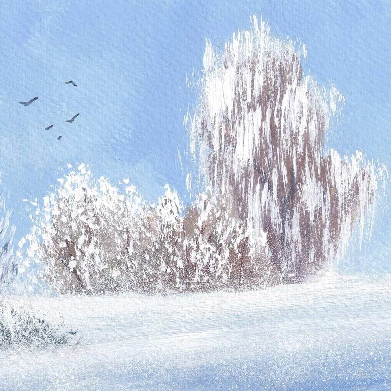 Новогодние каникулы. Солнечный зимний день. Урок по рисованию гуашью