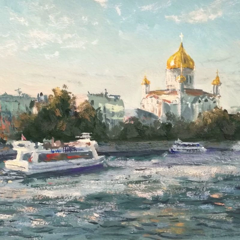 Урок по рисованию гуашью. Вид на Москва-реку и Храм Христа Спасителя