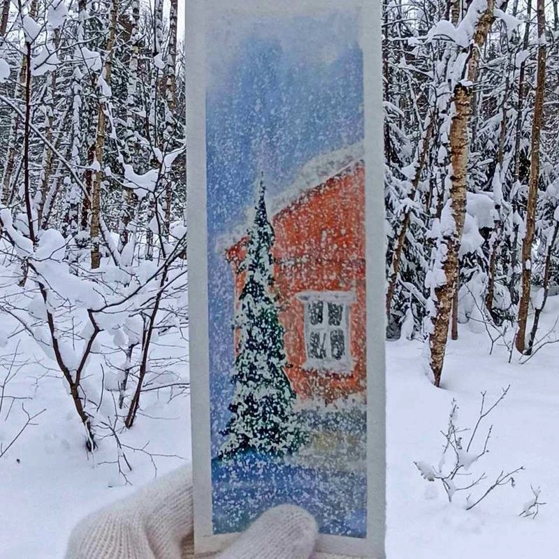 Елочка у дома. Урок по рисованию акварелью