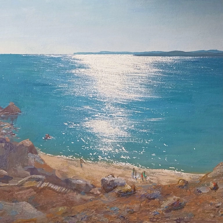 Солнечная дорожка на море. Урок по рисованию гуашью (+масляная пастель)