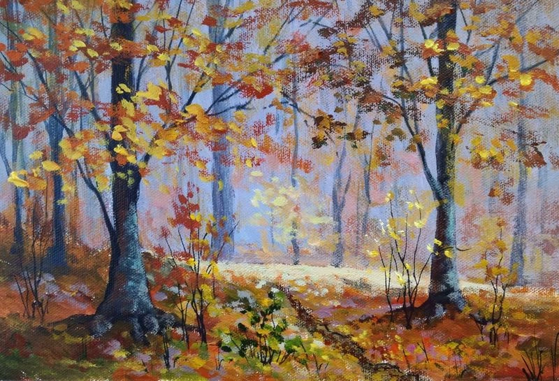 Осенний лес. Урок по рисованию акрилом