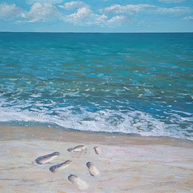 Следы на песке. Урок по рисованию гуашью