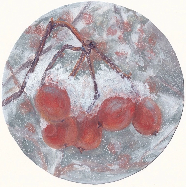 Ягоды под снегом. Урок по рисованию гуашью