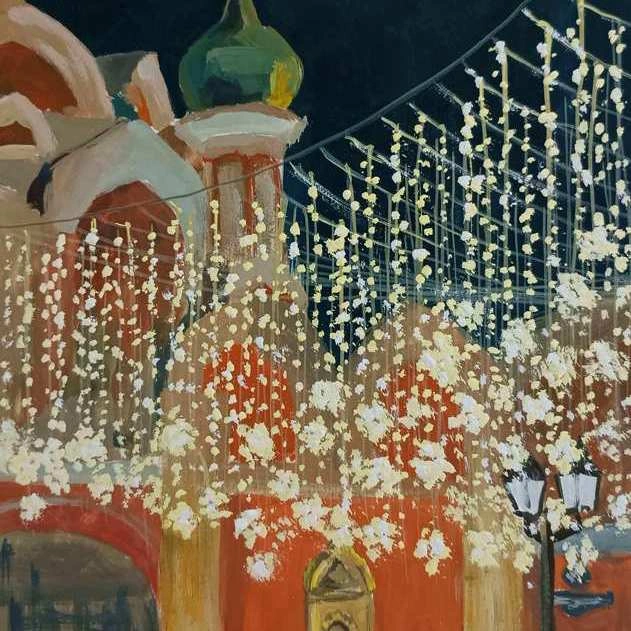 Огоньки на Никольской. Урок по рисованию гуашью. Серия «Новогодняя Москва»