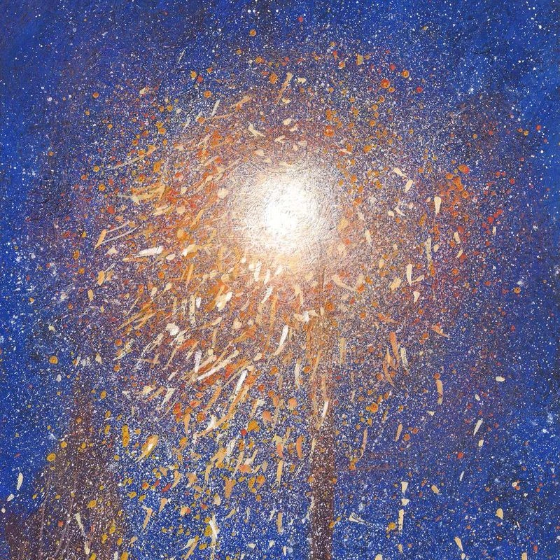 Новогодние каникулы. Свет фонаря во время снегопада. Рисуем гуашью