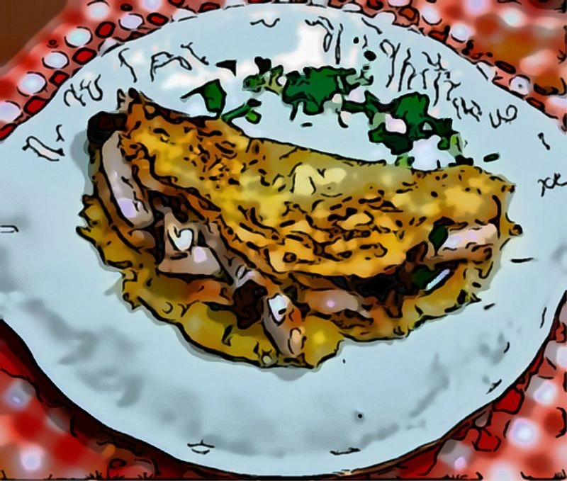 Картофельный блин с курицей и грибами