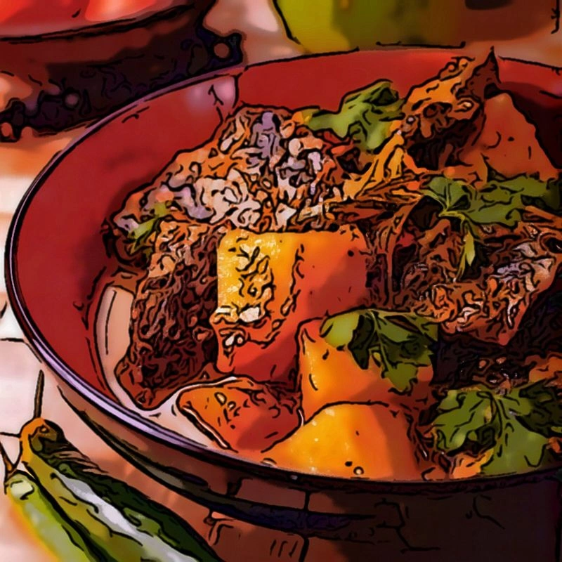 Говядина и картофель в кокосовом соусе