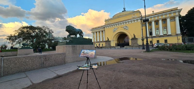 Адмиралтейские львы. Акварель
