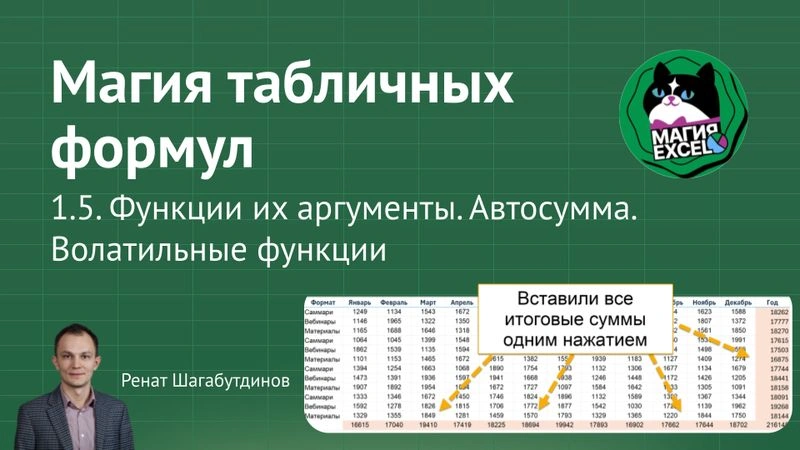 1.5 Функции и их аргументы. Автосумма. Волатильные функции