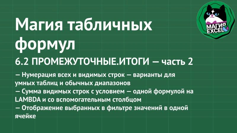 6.2 Функция ПРОМЕЖУТОЧНЫЕ.ИТОГИ — часть 2