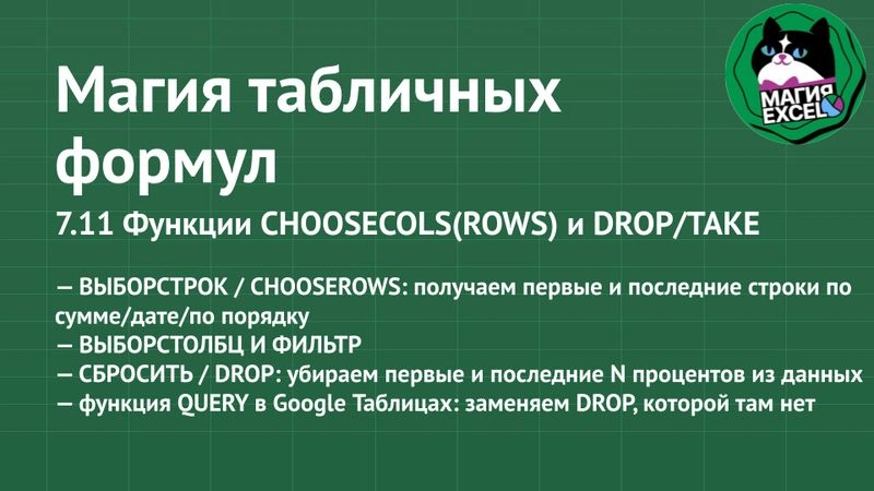 7.11 Функции CHOOSECOLS(ROWS) и DROP/TAKE