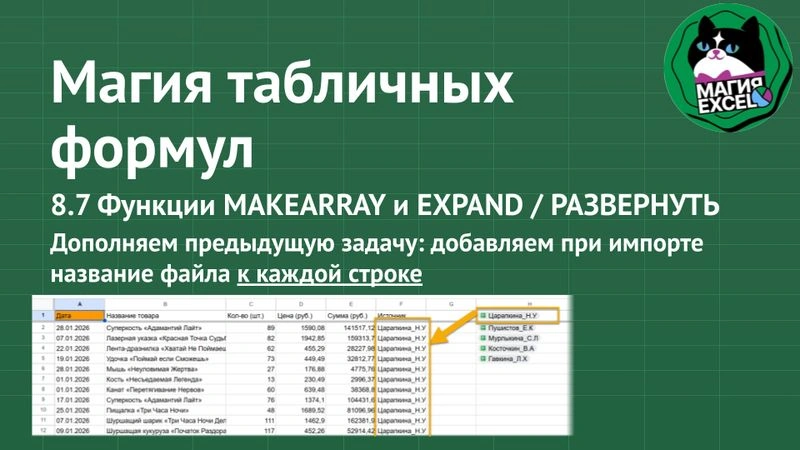8.7 Функции MAKEARRAY и EXPAND / РАЗВЕРНУТЬ