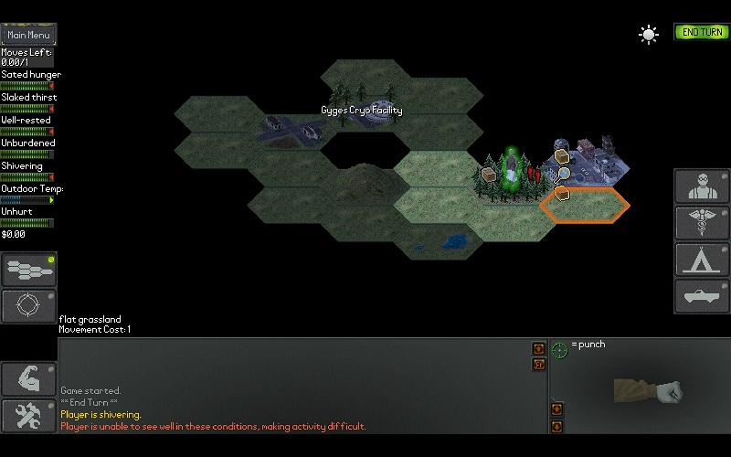 Самое начало игры. Карта ОЧЕНЬ большая. Кое-что создается процедурно, но ключевые точки всегда находятся в одних и тех же местах.