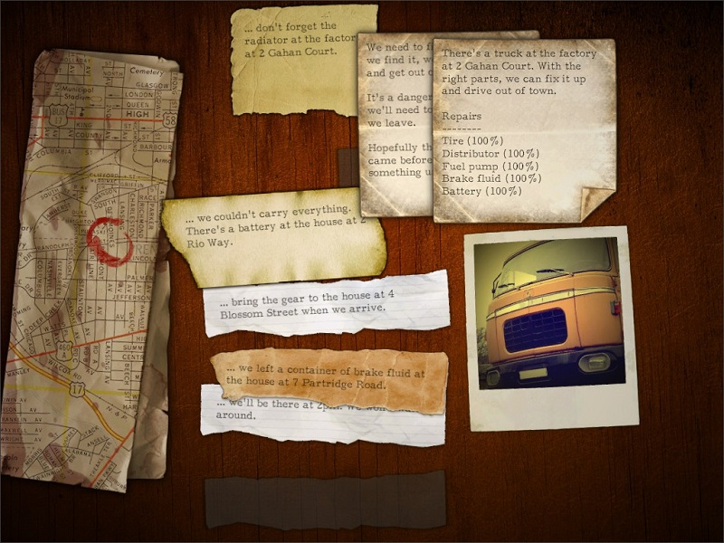 Карта найдена, машина тоже, запчасти собраны и установлены все до единой. Можно сматываться.Правда, перед этим крайне желательно набрать канистр с бензином и нормализовать отношения в группе. А то на финальном экране вам скажут, что уехать-то вы уехали, но дальнейшие перспективы у вас неважные