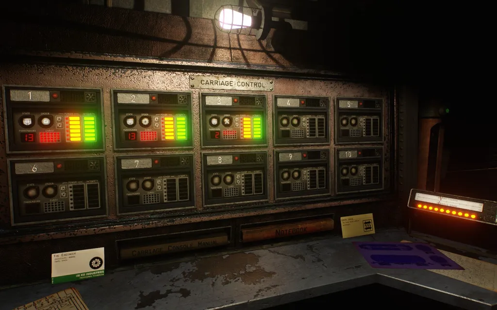 Все эти винтажные панели живо напоминают предыдущую игру от Screwfly — Deadnaut. Там тоже поначалу всё непонятно. И эргономики никакой (потом начинаешь воспринимать это как должное — ну, вот такой поезд достался). Но механика, стоящая за этим, не очень сложная. Главное — не испугаться этих панелей.