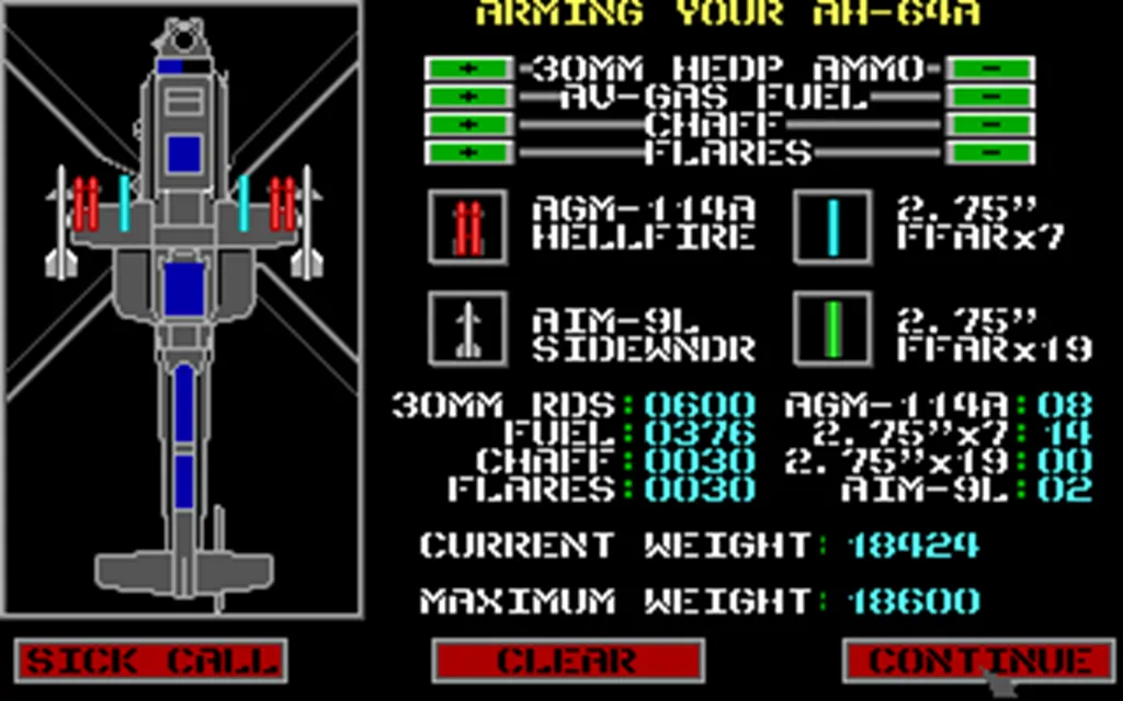 Тот же Ближний Восток. Который дело тонкое. И жаркое во всех смыслах слова. Вылетать без 'Сайдвиндеров' нельзя, а они тяжёлые. Но можно сэкономить на пушечном боекомплекте, что мы и делаем. Кстати, удивительный момент: при пушечной стрельбе игра отрисовывает ДВЕ сходящиеся трассы. Самый заметный ляп. С другой стороны, при такой стрельбе нос вертолёта задирается: отдача. Такого опять-таки нигде не было.