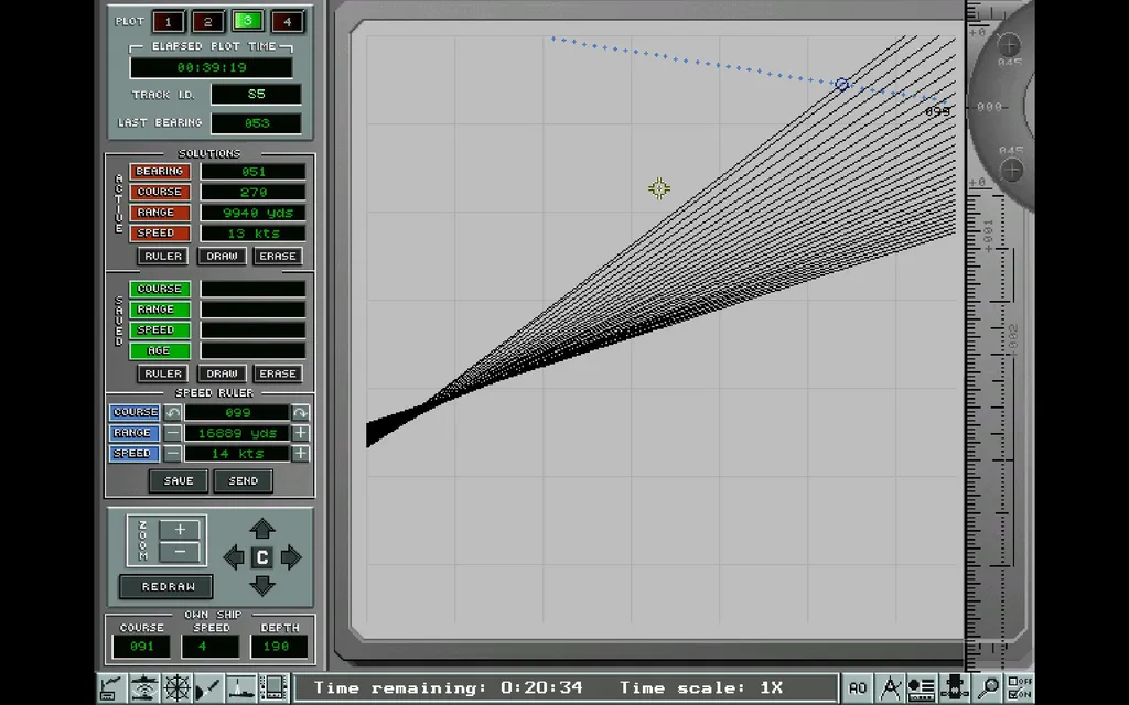 Тот самый планшет, который может свести с ума. Как лавкрафтианский монстр. Прямо сейчас вы видите, как хорошее решение идёт прахом: цель сманеврировала. По крайней мере, пеленги здесь откладываются каждые тридцать секунд. В играх от Sonalysts это делалось каждые две минуты. Впрочем, чаще там и не надо было.