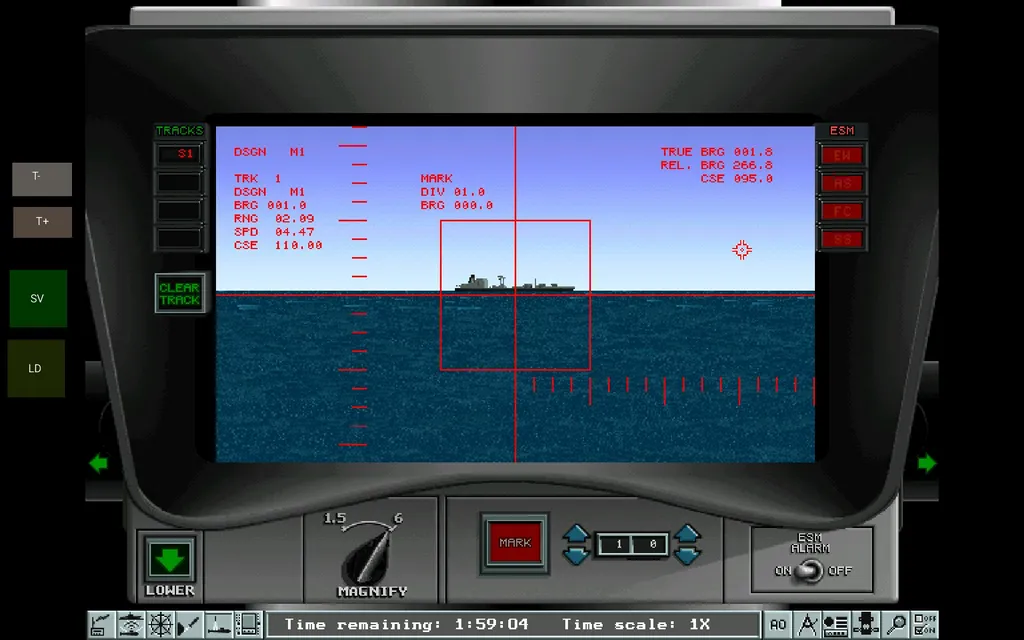 Это скриншот из самой первой учебной миссии. После неё не пользуйтесь перископом никогда. Перископ — это всегда опасно, а в Fast Attack опасно вдвойне: поднятый перископ может мгновенно подвесить игру.