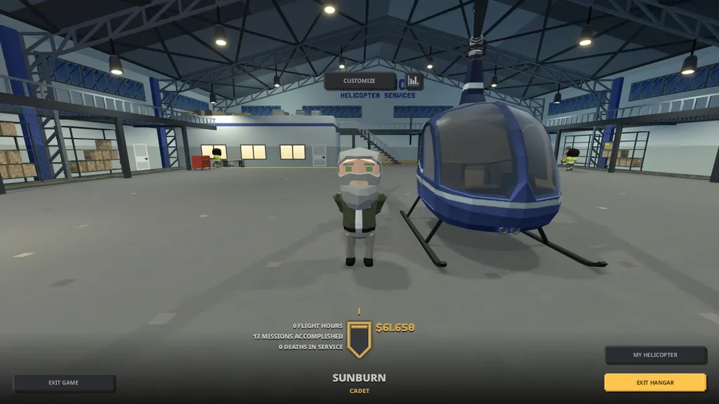 Это я. Вы можете узнать меня по большой седой бороде. А мой вертолёт называется Morinson Bohr SS22 и тоже вполне узнаваем. Автор этой игры любит вертолёты больше, чем Уилл Райт. Так мне кажется.