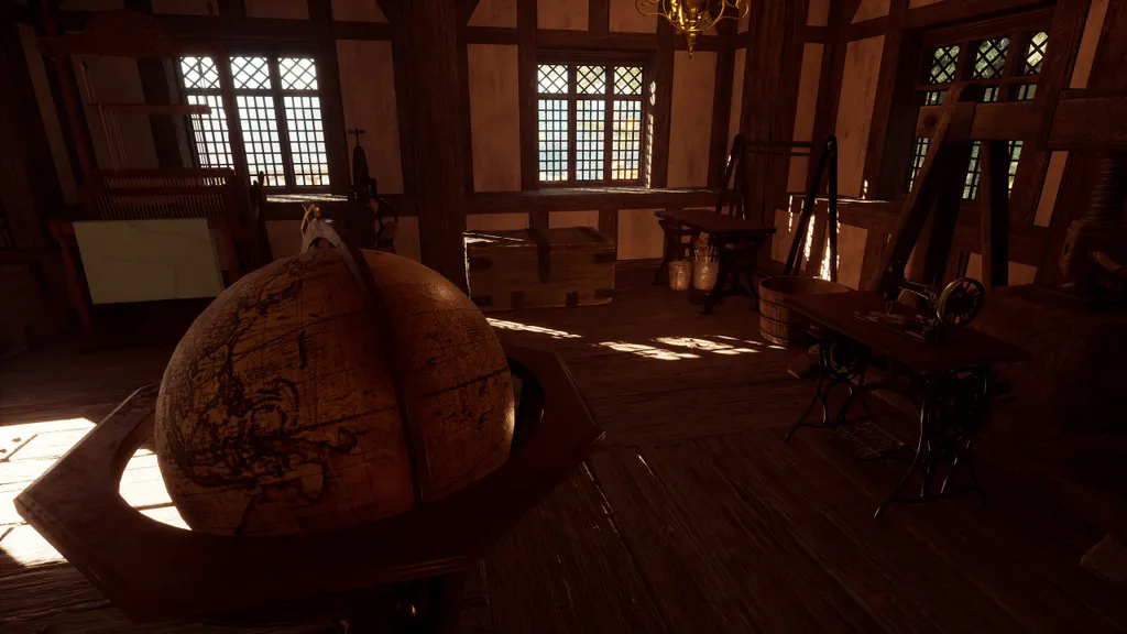 Кожевенный станок - вон он, в дальнем углу стоит. Деревянное ведро неподалёку - это аугментация к нему.