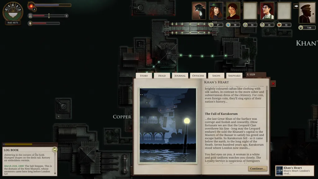 А это мы пришвартовались в Ханстве (в наших переводах его ещё называют Каганатом). И слушаем балладу о том, как под землю ухнул Четвёртый горд - Каракорум. (Лондон - это уже Пятый город). А за нами внимательно наблюдает местная тайная полиция: чужак из Лондона - значит, почти наверняка шпион.