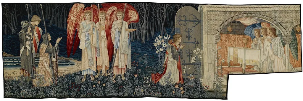 Обретение Грааля. Гобелен работы Эдварда Бёрн-Джонса, Уильяма Морриса, Джона Генри Дирлома. 1895.