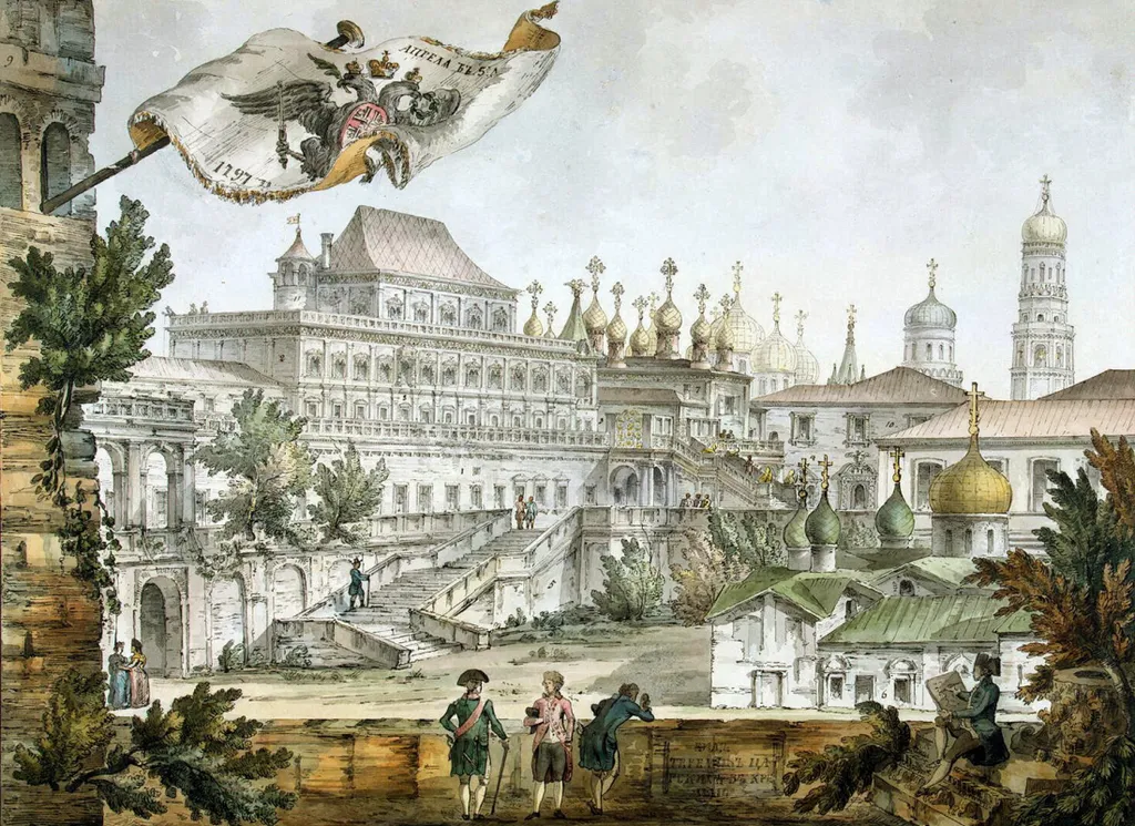 Д. Кваренги. "Теремной дворец в Московском Кремле" (1797). Из серии работ "Виды Москвы и ее окрестностей".