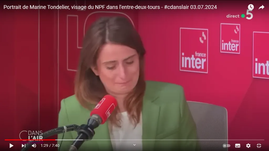 Марин Тонделье в эфире FranceInter перед вторым туром выборов, скриншот с канала FranceInter в YouTube